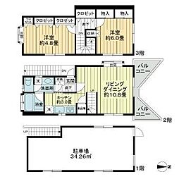 西武新宿線 沼袋駅 徒歩7分の賃貸一戸建て 2LDKの間取り