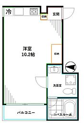 西武新宿線 都立家政駅 徒歩5分の賃貸マンション 2階ワンルームの間取り