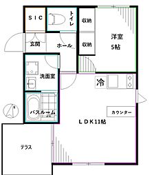 JR中央本線 中野駅 徒歩8分の賃貸マンション 1階1LDKの間取り