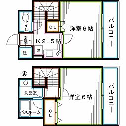 JR中央本線 高円寺駅 徒歩12分の賃貸マンション 1階2Kの間取り