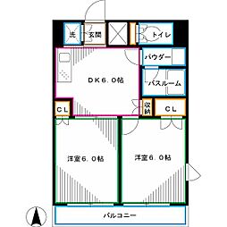 西武新宿線 鷺ノ宮駅 徒歩6分の賃貸マンション 6階2DKの間取り
