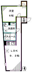 西武新宿線 沼袋駅 徒歩9分の賃貸マンション 2階1LDKの間取り