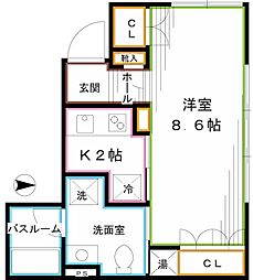 東京メトロ丸ノ内線 方南町駅 徒歩10分の賃貸マンション 2階1Kの間取り