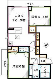 コンソラータ 1階2LDKの間取り