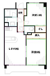 プライムアーバン武蔵野ヒルズA棟 2階2DKの間取り