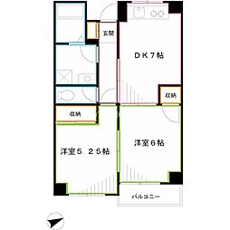 サンフラットむさしの 3階2DKの間取り