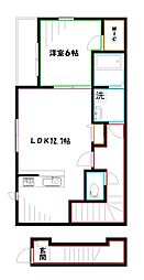 メゾン・ド・グリシーヌIII 2階1LDKの間取り