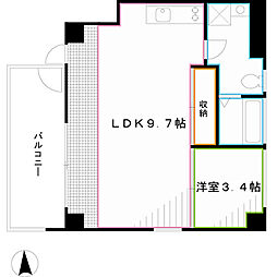 コーポレートハウスK6 6階1LDKの間取り