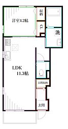 フェリシオII 1階1LDKの間取り