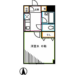 アクシス東小金井 2階1Kの間取り
