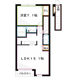 ガーデニアヒルズ 2階1LDKの間取り