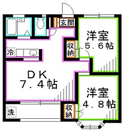 JR中央本線 吉祥寺駅 バス15分 北の台下車 徒歩1分の賃貸マンション 2階2DKの間取り