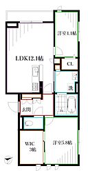 D-comodo関前 2階2LDKの間取り