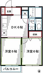 ソリアード本町 2DKの間取図画像