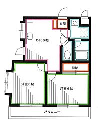 コモド・ヴィータ 2DKの間取図画像