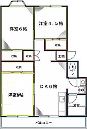 鴨下コーポラス 3DKの間取図画像