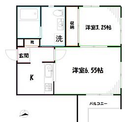 ルーブル鷹参番館 2Kの間取図画像