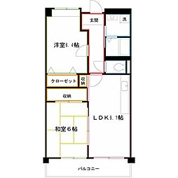 UR都市機構コーポレート武蔵境 2DKの間取図画像