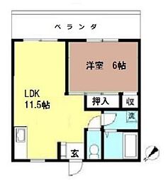 パールコート武蔵小金井 1LDKの間取図画像