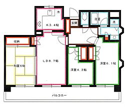 清本ビルシェーヌ武蔵野 3LDKの間取図画像