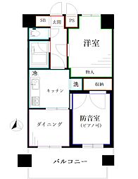 ライオンズプラザ三鷹サカイビル 2DKの間取図画像
