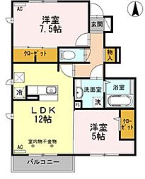 クレーヴェル 2LDKの間取図画像