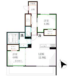 国分寺市東恋ヶ窪2丁目アパート 2LDKの間取図画像