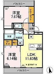 マリポーサ・ブランカ 3階2LDKの間取り