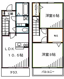 サンライズ武蔵野 2LDKの間取り