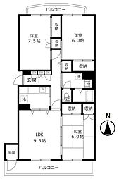 練馬関町第2社宅1号棟 4階3LDKの間取り