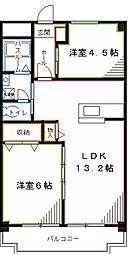 西武新宿線 上井草駅 徒歩13分の賃貸マンション 2階2LDKの間取り