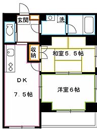 プラティーク三鷹 3階2DKの間取り