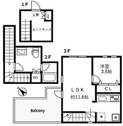 アリュイッテ西荻窪 3階1LDKの間取り