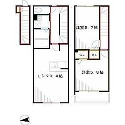 ミハス三鷹の森 3階2DKの間取り