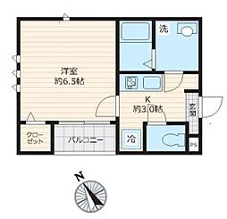 ラシーネ西荻南 2階1Kの間取り