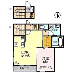 メゾンドボヌールB 1LDKの間取図画像