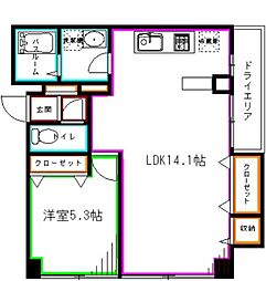 ナカフジハイム萩窪 1LDKの間取図画像