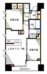 ミリアレジデンス中野坂上 6階2LDKの間取り