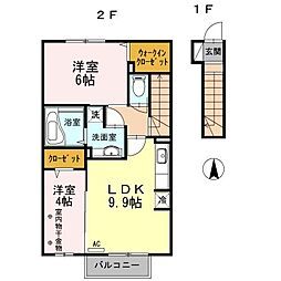 T’s south 2階2DKの間取り