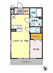ディアコートKHII 2階1LDKの間取り