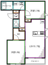 AULA今川 2階2LDKの間取り
