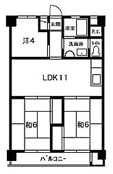 第二大野マンション 3LDKの間取図画像
