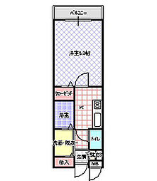 グリーンウインド 1Kの間取図画像