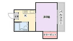 マンション六車 1Kの間取図画像