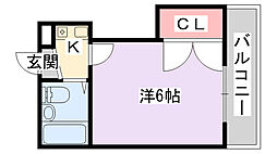 カーサ四條畷 1Kの間取図画像