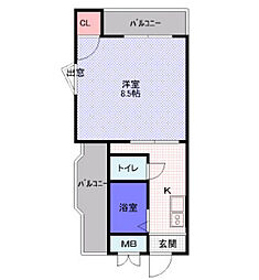 ロータリーM出口 1Kの間取図画像