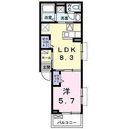 カーサ・ヴェルデ梶 1LDKの間取図画像