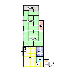 赤田マンション 2DKの間取図画像