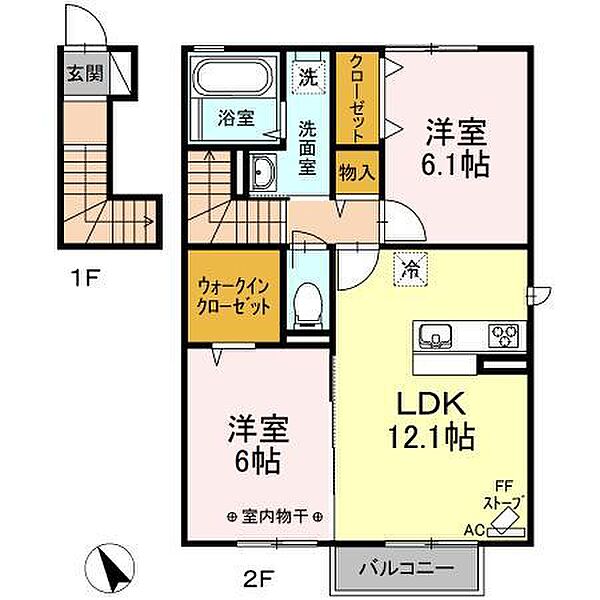 D-room樹木II 201｜青森県弘前市大字樹木4丁目(賃貸アパート2LDK・2階・54.03㎡)の写真 その2