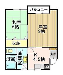 クライスデール天王台B 2Kの間取図画像